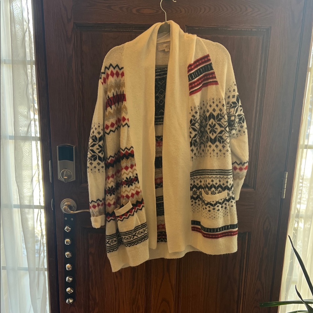 Cozy Cream And Multicolor Patterned Cardigan - image 1